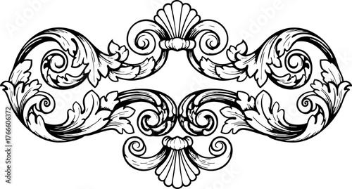 Elegant vintage ornamental scrollwork design for luxurious invitations, wedding decor, and sophisticated branding projects.