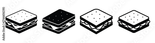 sandwich minimal flat icon set, black color and white background