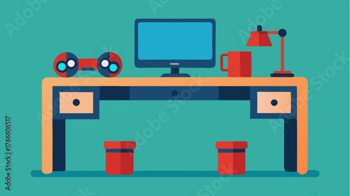 A dualpurpose desk that transitions between work and leisure with a design that incorporates a hidden gaming console.