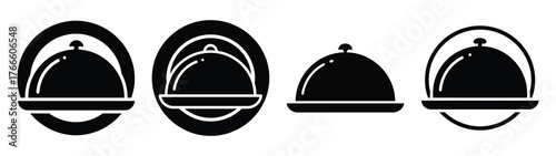 serving plate minimal icon set, black color and white background