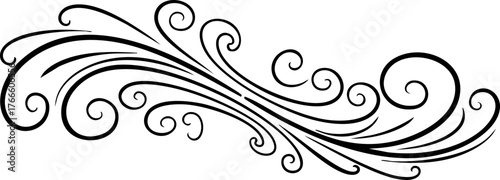 Elegant black swirl flourish design element adds decorative flair to invitations, cards, and artistic projects.