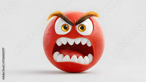 Red Angry Emoji Face Expression Isolated on White Background