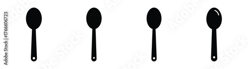 soup spoon minimal icon set, black color and white background