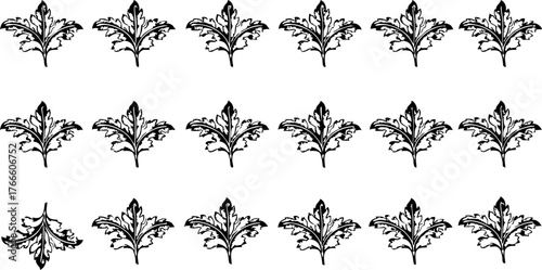 Elegant vintage botanical pattern with detailed leaf design, perfect for sophisticated branding, invitations, or classic decorative arts projects, digitally scalable