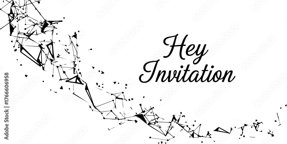 Fototapeta premium Elegant 'Hey Invitation' text with abstract scientific network design, perfect for modern event announcements, digital art, and sophisticated branding needs.