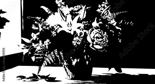 Elegant floral arrangement with lilies and roses, a timeless centerpiece for sophisticated decor and artistic inspiration, capturing natural beauty.