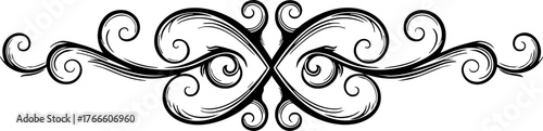 Elegant black ornamental flourish with intricate swirling patterns adds a touch of classic sophistication to any design project