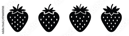 strawberry minimal flat icon set, black color and white background