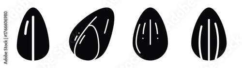 sunflower seed minimal icon set, black color and white background