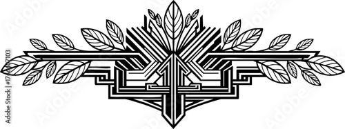 Elegant Art Deco laurel leaf flourish design adds sophisticated vintage charm to invitations, borders, and decorative projects