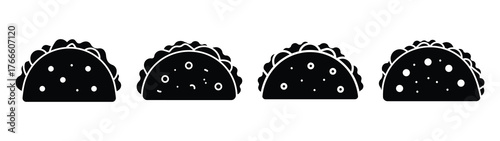 taco minimal flat icon set, black color and white background