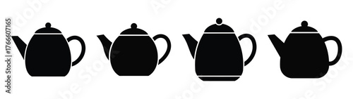 teapot minimal flat icon set, black color and white background