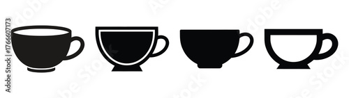 tea cup minimal icon set, black color and white background