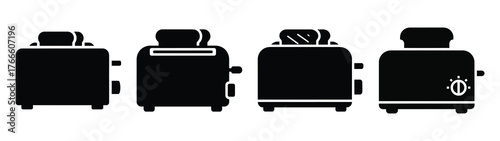 toaster minimal flat icon set, black color and white background