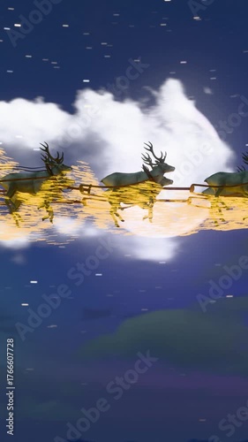 Santa Claus flies on a sleigh on Christmas night