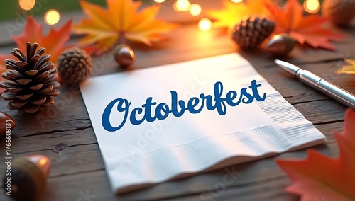 Festive Oktoberfest Napkin with Autumnal Decor and Warm Lighting