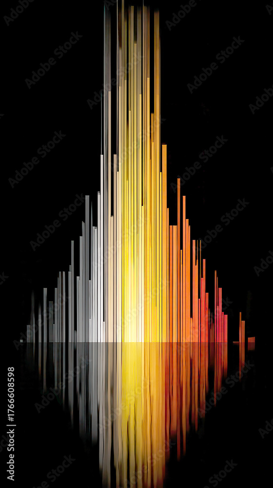 Obraz premium Abstract Digital Equalizer Bar Graph Display with Fire Gradient Reflected on Black Surface