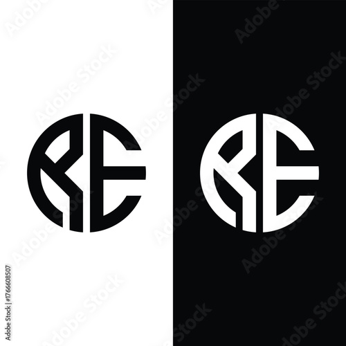 Initial Letter RE Circle Monogram Logo Stock Vector.