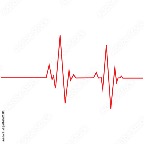 Simple red electrocardiogram line representing a heartbeat on a white background
