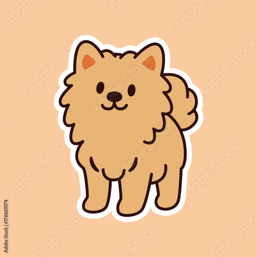Fluffy Light Brown Pomeranian or Spitz Dog Sticker Standing