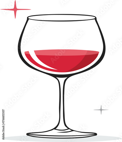 Red Wine in a Wine Glass with Sparkles on White Background Keywords: wine, red wine, glass, wine glass, drink, beverage, alcohol, celebration