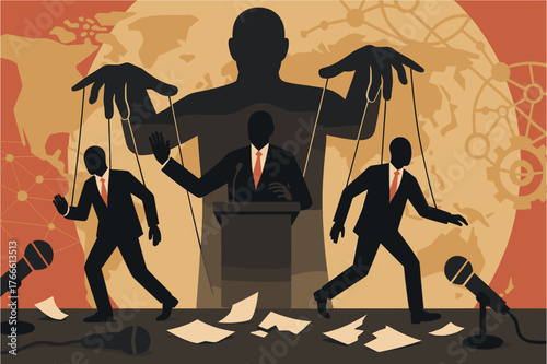 Political Manipulation Concept – Puppet Control of Leaders and Society Illustration
