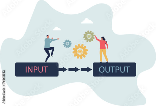 Algorithm data input and output process visualization.life and employment of people.