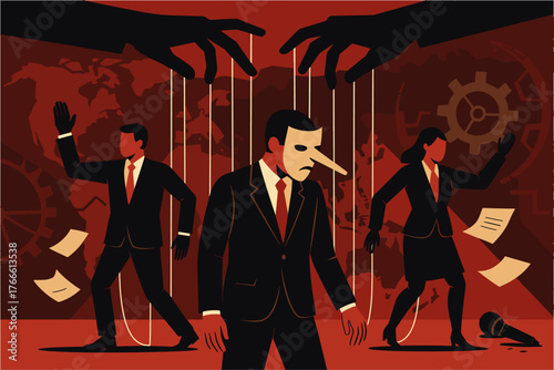 Political Manipulation and Lies Concept – Puppet Control and Corruption Illustration
