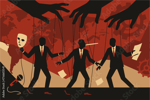 Political Manipulation and Lies Concept – Puppet Control and Corruption Illustration