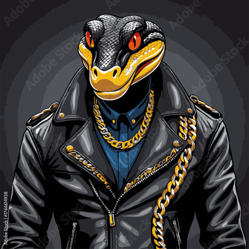 cute vector cartoon snake wearing a leather jacket