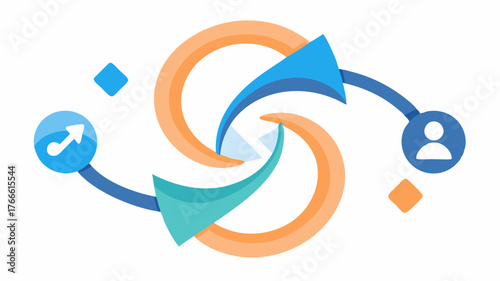 A dynamic share symbol composed of swirling arrows illustrating the act of spreading content on various platforms.