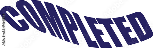 The word COMPLETED is displayed in a wavy, curved, dark blue font against a white background. The letters have a textured appearance.