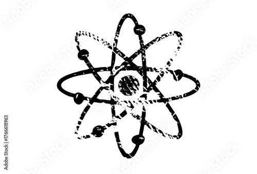 Atom orbits illustration in distressed style