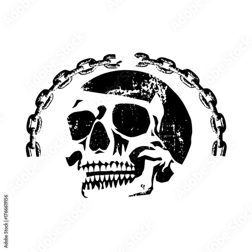 Skull encircling with chains illustration for Halloween design