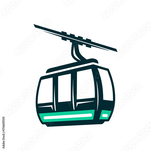 Cable Car Icon Vector Illustration A solid crimson cable car ascending a steep city hill