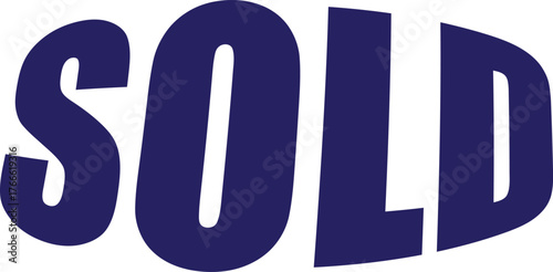 A large, bold, dark blue word 'SOLD' is displayed prominently against a clean white background. The letters have a slightly distressed or textured appearance.