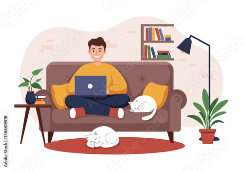 Set of Freelancer Characters Working Remotely on Laptops