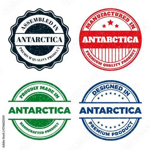 Antarctica Premium Product Stamps and Seals. Vintage Grunge Graphic Design Elements