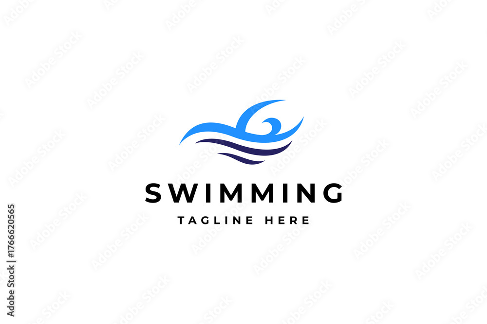Fototapeta premium abstract swimming logo with wave elements in flat vector design