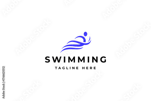 swimming sport logo with flat vector design style