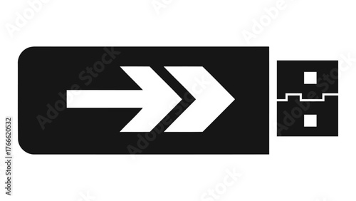 Black and illustration of a usb flash drive with an arrow, on