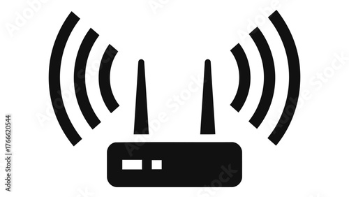 Black and icon of a wireless router with antennas on