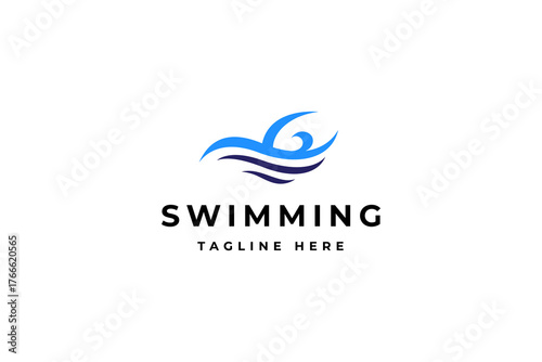 abstract swimming logo with wave elements in flat vector design