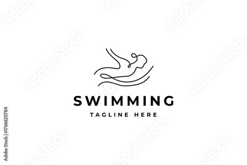 Breaststroke swimming logo with abstract linear design style