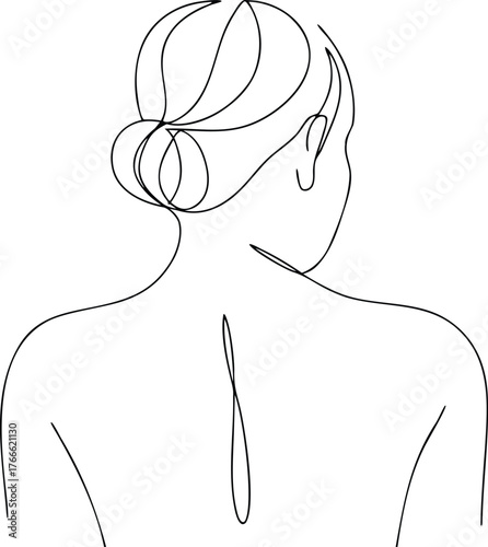 Woman's back and head in minimalist line art hair bun