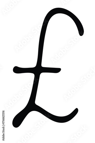 Hand drawn British pound currency symbol. Brush stroke doodle. Single element for design. Hand drawn British pound currency symbol. Brush stroke doodle. Single element for design, vector illustration.