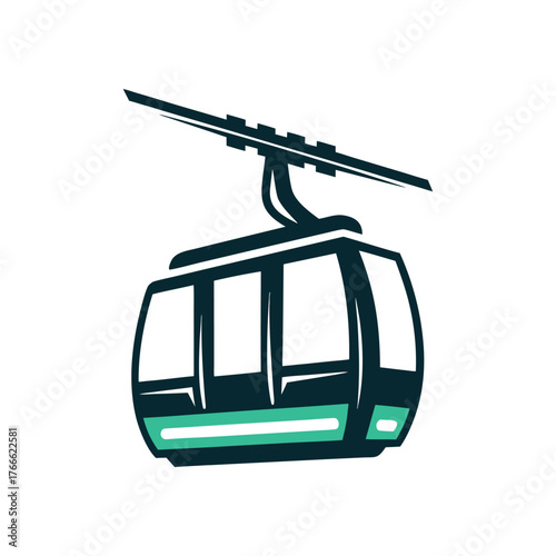Cable Car Icon Vector Illustration A solid crimson cable car ascending a steep city hill