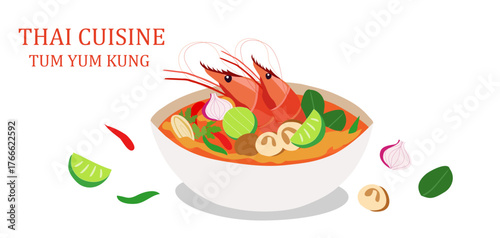 Tum Yum Kung thai spicy soup food asian food vector illustration