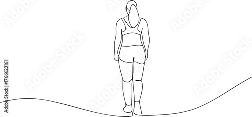 Woman in athletic wear standing facing away female