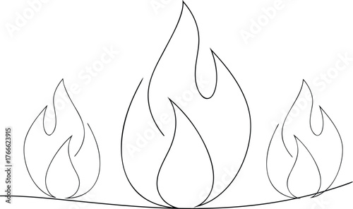 Three stylized black line flames on a white background